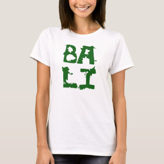 バリ島の女性のための白いTシャツの緑の文字 Tシャツ