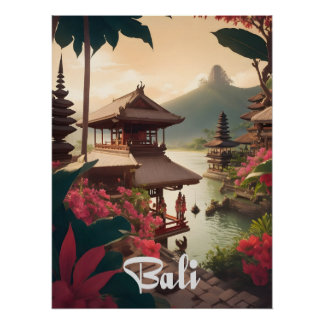 バリ島の寺院の旅行ポスター ポスター