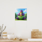 バリ島を楽しむ紫恐竜 ポスター (キッチン)