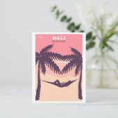 バリ島インドネシアピンクヴィンテージ旅行ポスター ポストカード (スタンド正面)
