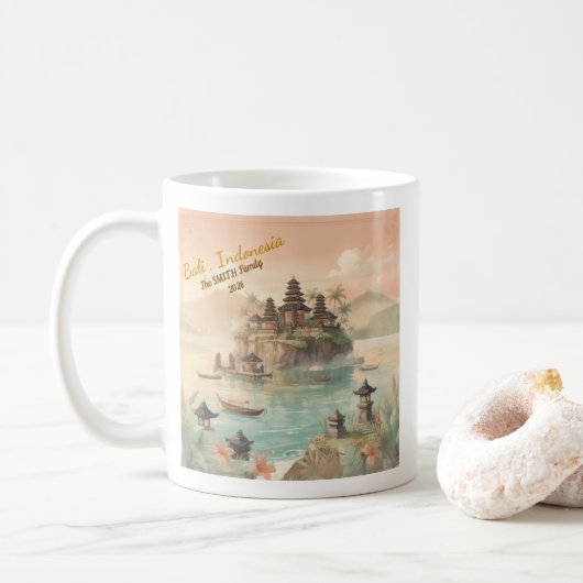 バリ島インドネシア家族旅行記念 コーヒーマグカップ (ドーナツ)
