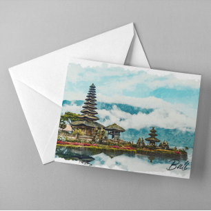 バリ島インドネシア寺院水彩画 ポストカード
