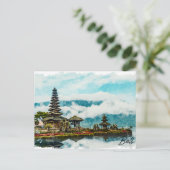 バリ島インドネシア寺院水彩画 ポストカード (スタンド正面)
