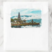 バリ島インドネシア寺院水彩画 長方形シール (バッグ)
