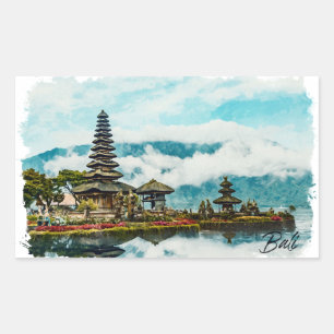 バリ島インドネシア寺院水彩画 長方形シール