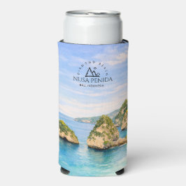 バリ島ダイヤモンドビーチのターコイズブルーな海のウォーターカラー セルツァー スリム缶クーラー