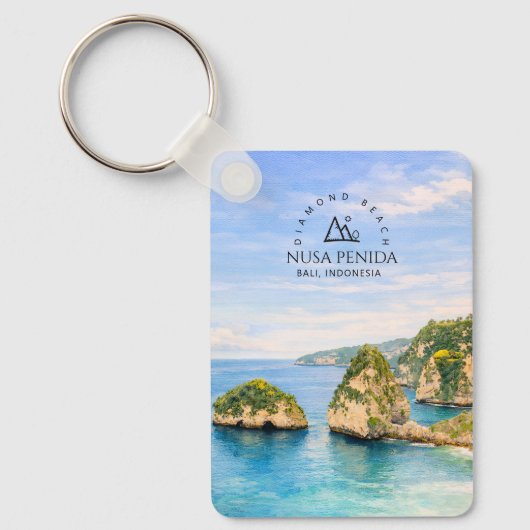 バリ島ダイヤモンドビーチのターコイズブルーな海の水彩画 キーホルダー (正面)