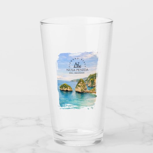 バリ島ダイヤモンドビーチのターコイズブルーな海の水彩画 タンブラーグラス (正面)