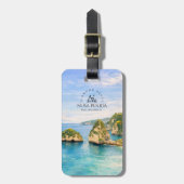 バリ島ダイヤモンドビーチのターコイズブルーな海の水彩画 ラゲッジタグ (正面縦)