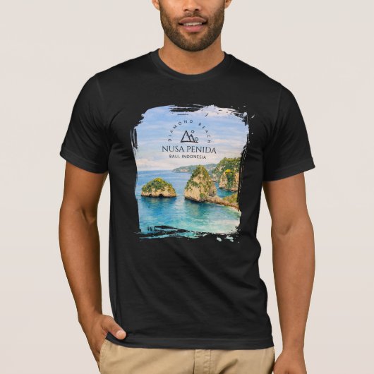バリ島ダイヤモンドビーチのターコイズブルーな海の水彩画 Tシャツ (正面)