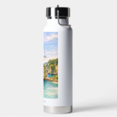 バリ島ダイヤモンドビーチの水彩画ターコイズブルーの海 ウォーターボトル (左面)
