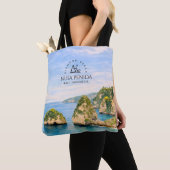 バリ島ダイヤモンドビーチの水彩画ターコイズブルーの海 トートバッグ (クローズアップ)