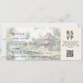 バリ島デスティネーションボーディングパスグリーンフォト結婚ズ 招待状 (裏面)