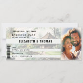 バリ島デスティネーションボーディングパスグリーンフォト結婚ズ 招待状 (正面)