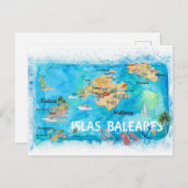 バリ島図解入りの、写真付きのの地図 ポストカード (正面/裏面)