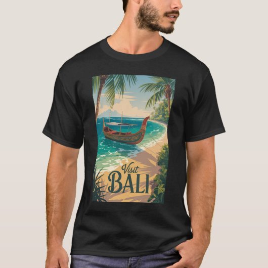 バリ島 インドネシア イラスト 旅行 アート ヴィンテージ Tシャツ (正面)