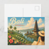 バリ島、インドネシア - 帽子をかぶった女性 Travel ポストカード (正面/裏面)