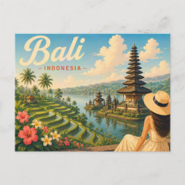 バリ島、インドネシア - 帽子をかぶった女性 Travel ポストカード