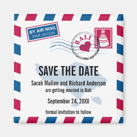 バリ航空メール結婚式の日付を保存 マグネット (正面)
