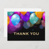 バルカラフルーン黒と金ゴールド紙吹雪 サンキューカード (正面/裏面)