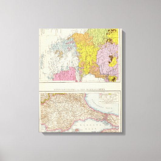 バルカン半島とコンスタンチノープルの地図 キャンバスプリント (正面)