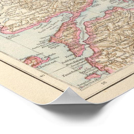 バルカン半島とコンスタンチノープルの地図 ポスター (角)