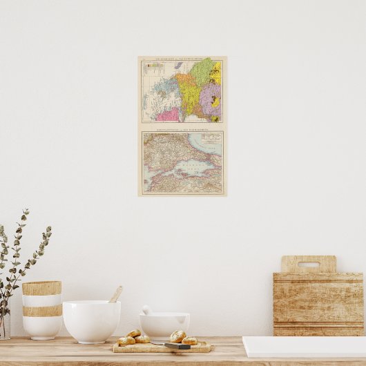 バルカン半島とコンスタンチノープルの地図 ポスター (キッチン)