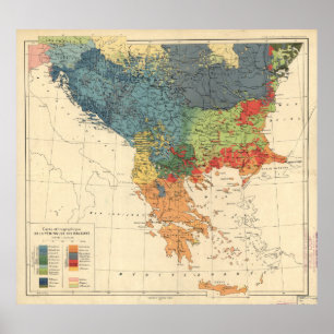 バルカン半島(1918年)のヴィンテージの地図 ポスター