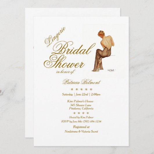 バルガエレガントスピンナップランジェリーブライダルシャワー 招待状 (正面/裏面)