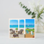 バルコニーとビーチと海の景色のポストカード ポストカード (スタンド正面)