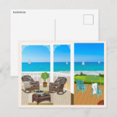 バルコニーとビーチと海の景色のポストカード ポストカード (正面/裏面)