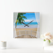 バルコニーとビーチ海ビュー スクエア壁時計 (ホーム)