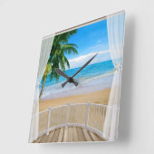 バルコニーとビーチ海ビュー スクエア壁時計 (傾斜)