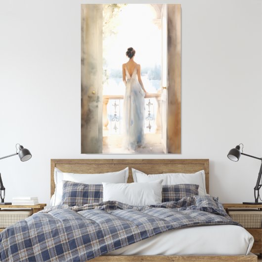 バルコニーのセレニティ：水彩シービュー キャンバスプリント (インサイチュ (寝室))