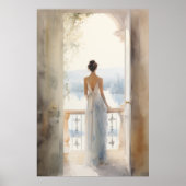 バルコニーのセレニティ：水彩シービュー ポスター (正面)