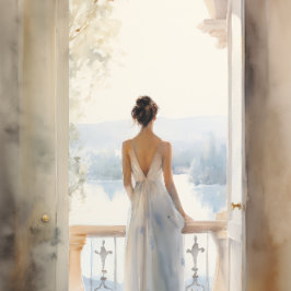 バルコニーのセレニティ：水彩シービュー ポスター