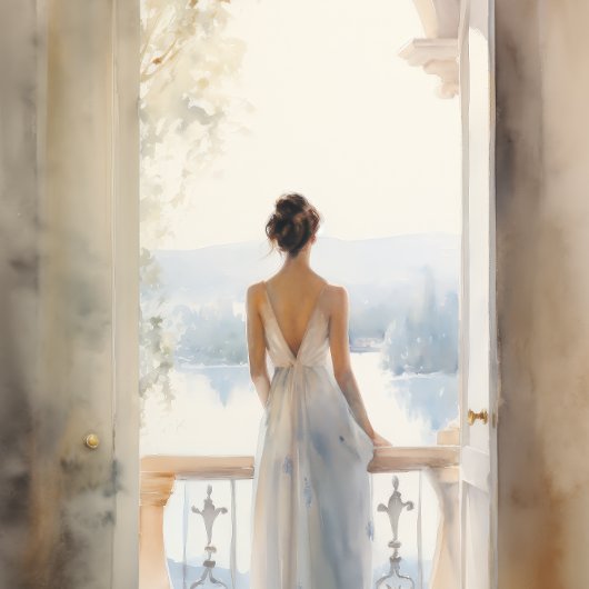 バルコニーのセレニティ：水彩シービュー ポスター