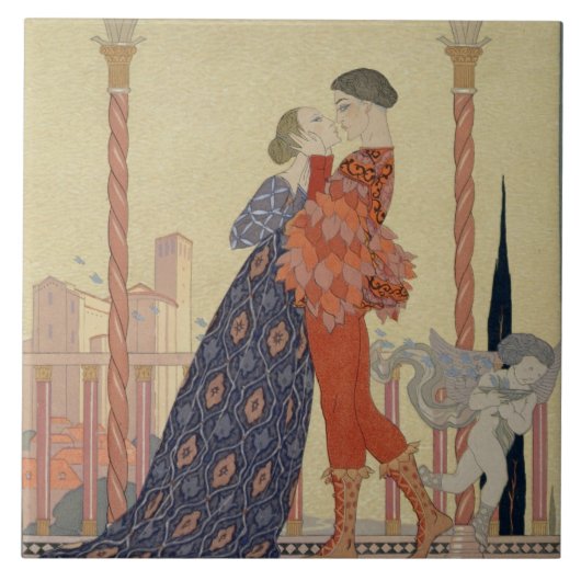 バルコニーの恋人(w/c紙で) タイル (正面)