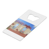 バルコニー外の花のテーブル静かな海辺。 クレジットカード栓抜き (正面アングル)