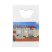 バルコニー外の花のテーブル静かな海辺。 クレジットカード栓抜き (裏面)