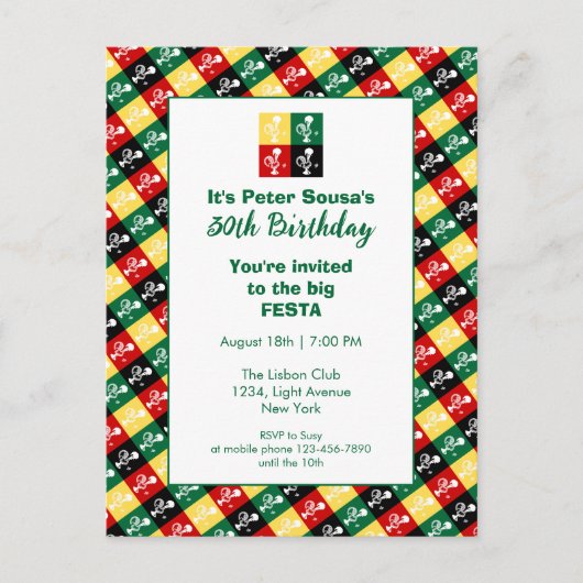 バルセロスのポルトガル産の雄鳥の誕生日パーティー インビテーションポストカード (正面)