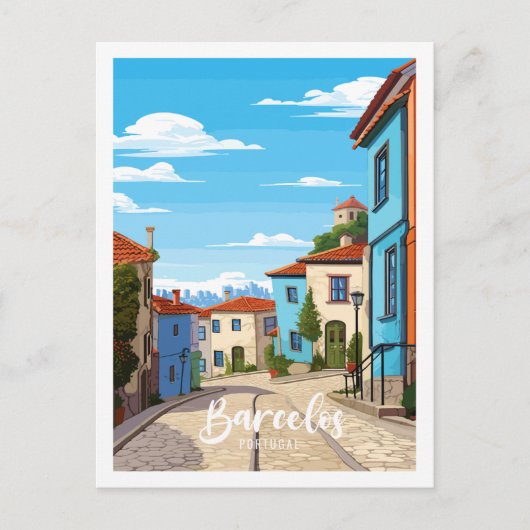 バルセロスポルトガルヴィンテージ旅行イラストレーション ポストカード (正面)