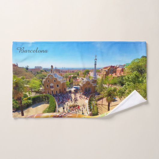 バルセロナのグエル公園 ハンドタオル (ハンドタオル)