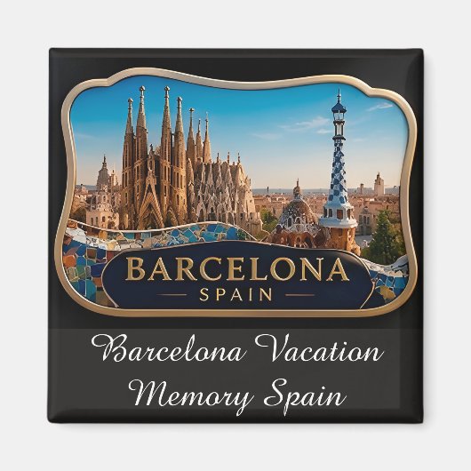 🧲 バルセロナのスカイライン 休暇の思い出 スペイン 🌇 マグネット (正面)