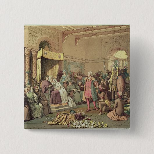 バルセロナのスペインの王室のな裁判所のコロンブス 缶バッジ (正面)