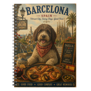 バルセロナのスペイン水犬 ビンテージ旅行アート ノートブック