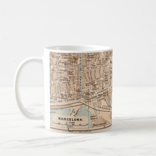 バルセロナのビンテージ地図  コーヒーマグカップ (左)