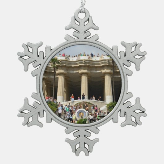 バルセロナの公園Guell スノーフレークピューターオーナメント (正面)