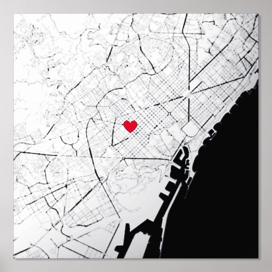 バルセロナの地図,スペインのモダンクエレガントラス・ギフト 箔ポスター (正面)