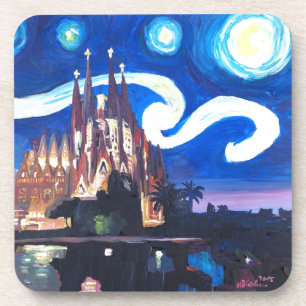 バルセロナのSagrada Familiaの星明かりの夜 コースター